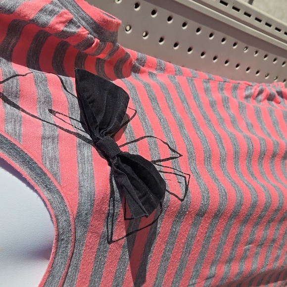 Pink and Gray Striped Top with Bow Accent - Picture 3 of 6